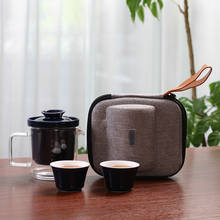 Conjunto de bule de chá kung fu, portátil, cerâmica, conjunto de vidro, bule de chá, viagem, com saco, fita de chá, para chá, cerimônia 2024 - compre barato