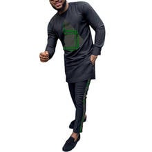 Black design Dashiki patchwork design shirts and trousers tailor made strip pant sets male groom suits male Ankara outfits 2024 - buy cheap