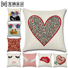 Fundas de almohada de lino para el Día de San Valentín, funda de almohada decorativa para el hogar y la Oficina, labios rojos, amor 2024 - compra barato