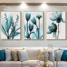 Nordic Blue Floral Flowers Canvas Paintings Abstract Vintage Posters and Prints Cuadros Wall Pictures for Living Room Home Decor 2024 - buy cheap