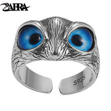 ZABRA Adjustable Owl Ring Vintage Rock 925 Sterling Silver Rings For Men Women Blue Stone Zircon Ring Biker Jewelry Size 8-10.5 2024 - buy cheap