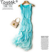 Tcyeek-Vestidos bohemios Vintage para mujer, ropa de seda Real, vestido elegante de verano sin mangas, Vestidos largos de fiesta 2024 - compra barato