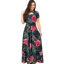 S~5XL Plus Size Women Summer Long Dress 2021 Casual Short Sleeve Boho Style Floral Print Elegant Bodycon Party Maxi Dresses 2024 - buy cheap