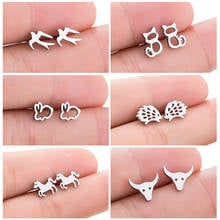 SMJEL Swallow Cat Rabbit Hedgehog Horse Cow Earrings Animal Ear Studs For Women Girls Kids Christmas Gift 2024 - buy cheap