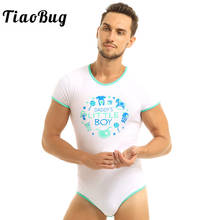 TiaoBug Men One-piece Adult Baby Diaper Lover Short Sleeves Press Button Crotch Letters Printed Male Bodysuit Romper Pajamas 2024 - buy cheap