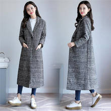 2021 Spring Autumn Women's Wool Plaid Coat Classics Female Loose Long Single Breasted Coats Slim Female Winter Polyester Jackets 2024 - buy cheap