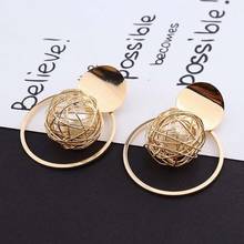 1Pair Gold Round Circle Beads Pendant Fashion Women Drop Dangle Earrings Geometric bohemian earrings statement female jewelry 2024 - buy cheap