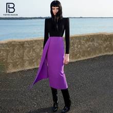 PB Trendy Color Block Midi Dress Ruched Design Long Sleeves O Neck Celebrity Party Club Bandage Vestido 2024 - buy cheap