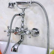 Polished Chrome Wall Mounted Brass Bathtub Faucets Bathroom Basin Mixer Tap With Hand Shower Head Bna186 2024 - buy cheap