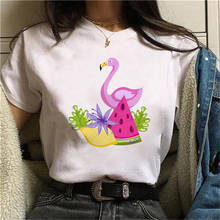 Camisa de manga curta do sexo feminino dos desenhos animados da cópia do flamingo tshirt 90s 2024 - compre barato