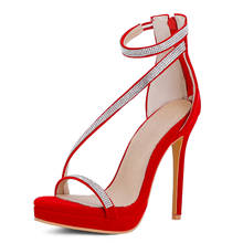 Sandalias de tacón de talla grande para mujer, zapatos de cristal de lujo, Correa al tobillo, Sexy, rojo, azul, para fiesta de boda 2024 - compra barato