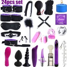 24PCS set Sex Toys For Women G Spot Dildo Vibratorn Butt Anal Plug Penis Cover Slave Games Handcuffs for Sex Whip Bdsm Bondage 2024 - buy cheap