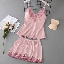 Ice Silk Touch Soft Women Pajamas Embroidery Sexy V Lead Spaghetti Strap Shorts Set Sleepwear 2024 - buy cheap