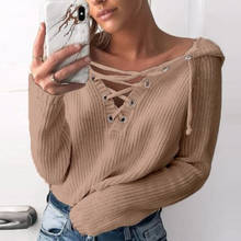 2020 Fall and Winter Criss Cross V-neck Sweaters Women Sexy Lace Up Knitted Pullovers Female Fashion Long Sleeve Sweaters Ladies 2024 - compre barato