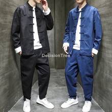 Traje tang de manga larga para hombre, ropa hanfu de estilo chino, patrón con bolsillos, uniforme de kung fu, vestido wu shu, 2021 2024 - compra barato