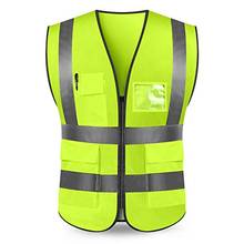 High Visibility Zipper Front Reflective Safety Vest, Neon Color Construction Protector with Reflective Strips with Five Pockets 2024 - buy cheap