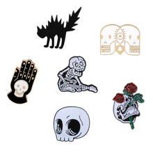 Flower Skull Hand Cat Enamel Pins Collection Skeleton Head Rose Lapel Pins Love and Death Badge Brooches Punk Dark Jewelry Gifts 2024 - buy cheap