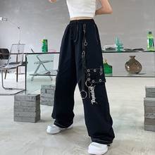 Pantalones Cargo góticos Harajuku para mujer, ropa de calle gótica Hippie de pierna ancha con cadena, holgados, color blanco, a la moda 2024 - compra barato