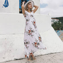 Vestido maxi de verão, longo, chiffon, decote em v, fenda sexy, moda praia, estilo boho, estampa floral, com babados, para praia, festas 2024 - compre barato