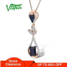 VISTOSO Gold Pendants For Women Genuine 14K 585 Rose Gold Water droplets Blue Sapphire Sparkling Diamond Wedding Fine Jewelry 2024 - buy cheap
