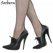 Sorbern-zapatos de tacón alto con cordones para mujer, tacones de aguja puntiagudos de 16Cm, 14Cm 2024 - compra barato