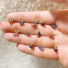 1 Pair Cute Multicolor Fruit Earrings for Women Zircon Crystal Cherry Apple Peach Grape Small Stud Earrings Ear Piercing Jewelry 2024 - buy cheap