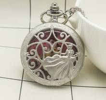 Reloj de bolsillo de cuarzo hueco con diseño de princesa para mujer y niña, esfera Rosa encantadora, números romanos, collar de exhibición, regalos 2024 - compra barato