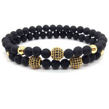 Pulsera clásica de cuentas de circonia cúbica para hombre, brazalete de lujo de 6mm, color negro mate, 2 unids/set 2024 - compra barato