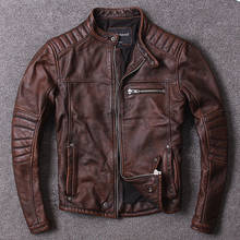 2020 New Men Vintage Brown Motorcycle Leather Jacket Fashion Biker Draped Real Cowhide Leather Jackets Winter Coats 2024 - buy cheap