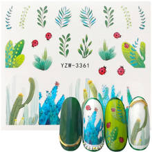 Pegatinas de agua para uñas con diseño de Cactus, pegatinas para uñas, hoja de planta verde, copos de marca de agua, deslizador, tatuaje, decoración artística de uñas, 2021 2024 - compra barato