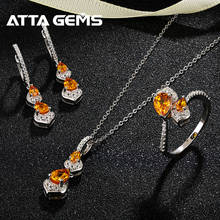 Conjunto de jóias de prata esterlina laranja criado safira única pedra preciosa forma pêra conjunto de jóias de noivado de casamento feminino 2024 - compre barato