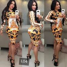 Women Long Sleeve Floral Bodycon Dresses Sexy Pencil Midi Dresses Elegant Slim Dress for Evening Party Club Wear Dress 2024 - buy cheap