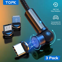 Topk-cabo magnético am68 com rotação 540 graus, para carregamento iphone 11, samsung, xiaomi, micro usb tipo c 2024 - compre barato