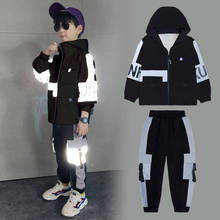 Boy Clothing Boys Spring Sets 2021 New Youth Autumn Sportswear Windproof Hooded Jacket +pants Big Boy Kids Reflective 2 Pcs Set 2024 - buy cheap