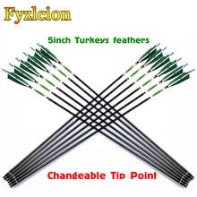 Flechas de carbono para tiro con arco recurvo, 12 unidades, Spine500, punta de objetivo, pluma de pavo, 20-50 libras 2024 - compra barato