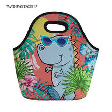 Twoheartsgirl-bolsas de neopreno para el almuerzo para niños, bolso con estampado de dinosaurio de dibujos animados de Color, con aislamiento para comida de viaje, para mantener el calor 2024 - compra barato