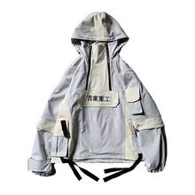 Techwear Patchwork Hip Hop Streetwear Hoody Men Hit Block Color Mulit-Pocket Harajuku Hooded Jackets Coats Oversized Windbreaker 2024 - buy cheap