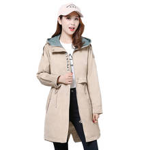 Windbreaker womens coat medium long autumn new Korean fashion hooded jacket women's plus size wild tooling jackets women's 2024 - buy cheap