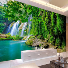 Papel de parede com pintura personalizada em 3d, mural de parede cascata com paisagem verde, à prova d'água, decoração para sala de estar, quarto 2024 - compre barato