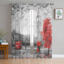 London Red Umbrella Bus Tree Oil Painting Sheer Window Curtains for Living Room Bedroom Girls Room Decoration Tulle Curtains 2024 - buy cheap