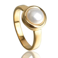 Anel de noivado de aço inoxidável feminino simulado pérola jóias para senhora presente 2024 - compre barato