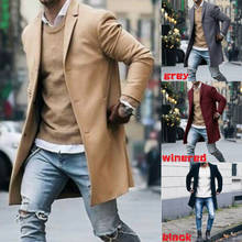2019 Fashion Men's Long Sleeve Casual Coat Warm Thicken Woolen Peacoat  Autumn Winter Long Overcoat 2024 - buy cheap