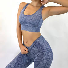 Conjunto esportivo feminino em 2 peças, top e legging, para ginástica, yoga, academia traje de fitness para yoga 2024 - compre barato