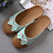 Women Flax Slippers 2022 Casual Slides Floral Bow Linen Casual Indoor Shoes Woman Summer Sandals Zapatillas De Mujer 2024 - buy cheap