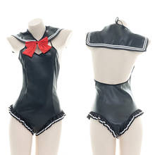 Sexy Sukumizu Cheongsam Sailor Collar Leather One Piece Swimsuit Cosplay Underwear Set Sexy Lolita Backless Ruffle Pajamas Set 2024 - buy cheap