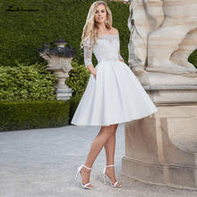 Lakshmigown Short Wedding Dresses Vestido De Noiva Boat Neck Off Shoulder Lace Back Buttons A-line Satin Bridal Gown Plus Size 2024 - buy cheap