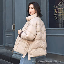 Chaqueta corta con cuello levantado para mujer, abrigo holgado de estilo coreano, ropa de invierno de altura corta, novedad de 2020 2024 - compra barato
