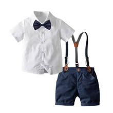 Одежда для мальчиков белая рубашка на пуговицах + шорты с подтяжками, Детская праздничная одежда Комплекты с короткими рукавами 2024 - купить недорого