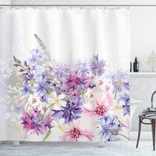 Cortina de chuveiro de lavanda em formato de flores, estilo clássico, suave, estampa floral, decoração de banheiro, conjunto com gancho 2024 - compre barato