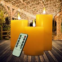 Juego de 3 velas Led con control remoto, vela parpadeante con batería de llama 3D con temporizador, pilar de cera de parafina para bodas y bares en casa 2024 - compra barato